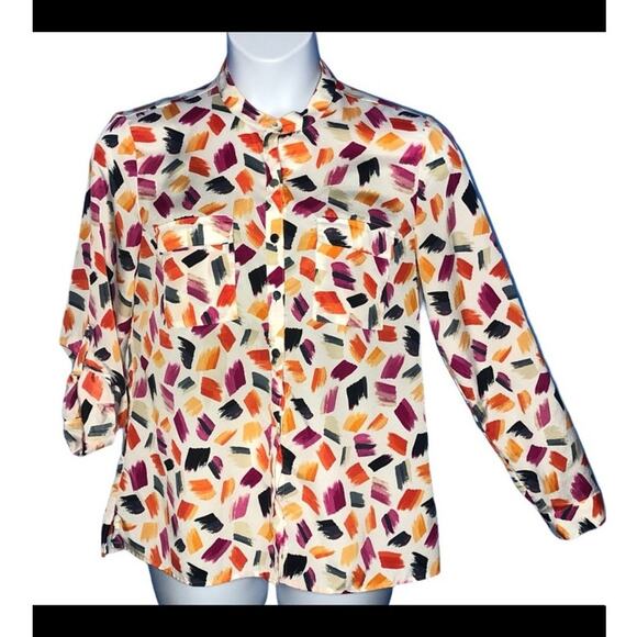 Anne Klein Novelty Print Mandarin Neck Blouse – Medium | Business Casual - Picture 2 of 14
